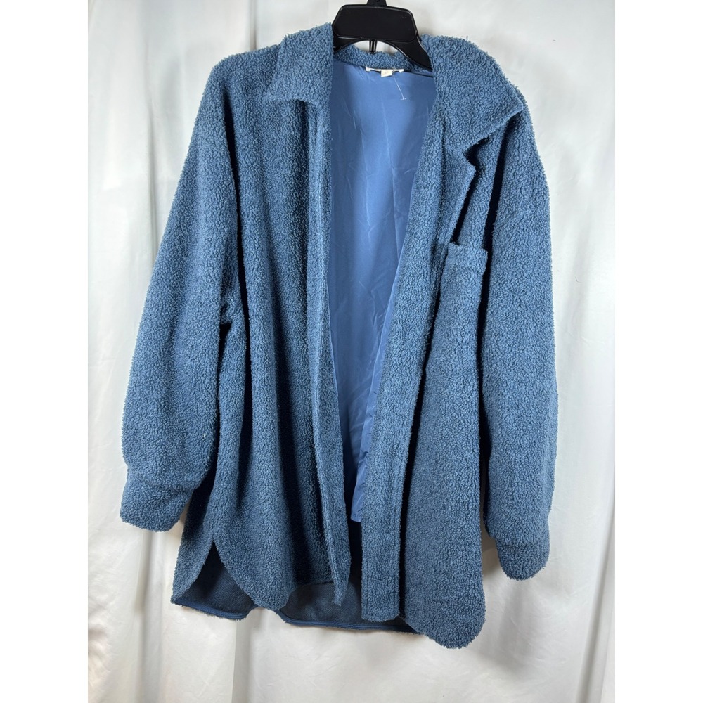 Entro Blue Sherpa Fleece Shacket Oversized Button Up Teddy Jacket J17299 L